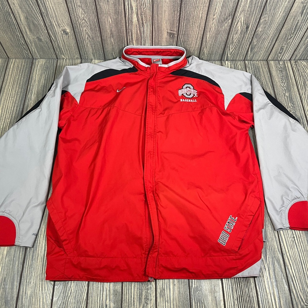 Ohio State Baseball Nike Fit Jacket Men Large Red Gray Full Zip Windbreaker NCAA